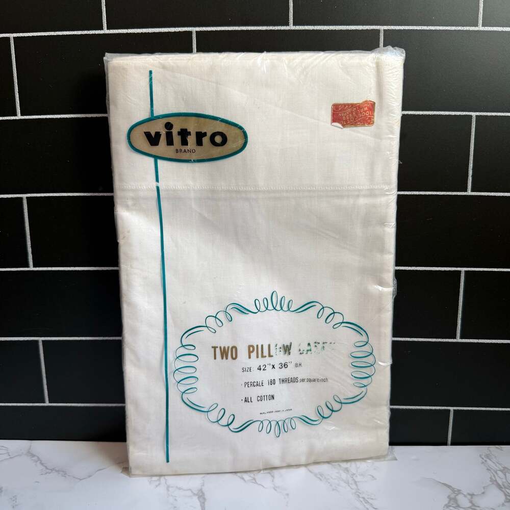 Vtg 1960s NOS Vitro Brand Two Pillowcases 100% Cotton Japan